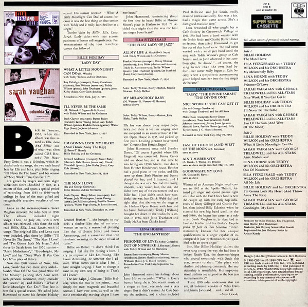 Billie Holiday , Ella Fitzgerald , Lena Horne , Sarah Vaughan - Billie, Ella, Lena, Sarah | CBS (CP 8) - 2 Billie Holiday , Ella Fitzgerald , Lena Horne , Sarah Vaughan - Billie, Ella, Lena, Sarah | CBS (CP 8) - 2
