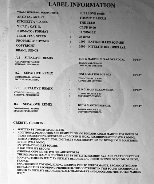 Tommy Marcus - Supalove (Remix) | The Club (CLUB 19-00) - main