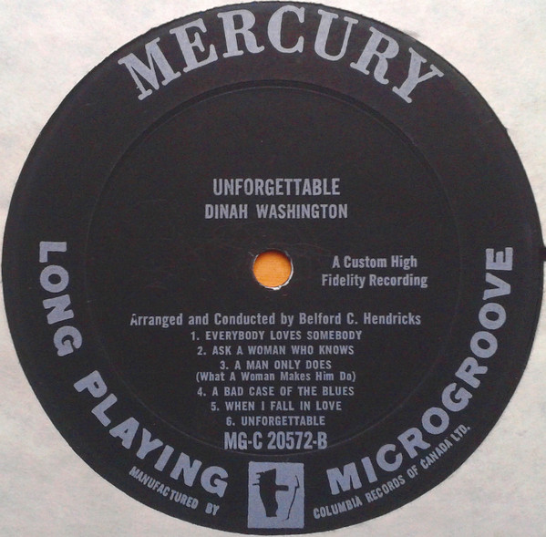 Dinah Washington - Unforgettable [Vinyl] | Mercury (MG-C20572) - 4