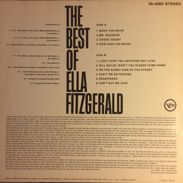 Ella Fitzgerald - The Best Of Ella Fitzgerald | Verve Records (V6-4063) - 2