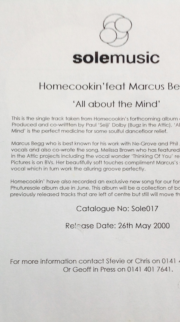 Homecookin' Featuring Marcus Begg - All About The Mind | Sole Music (SOLE 017)