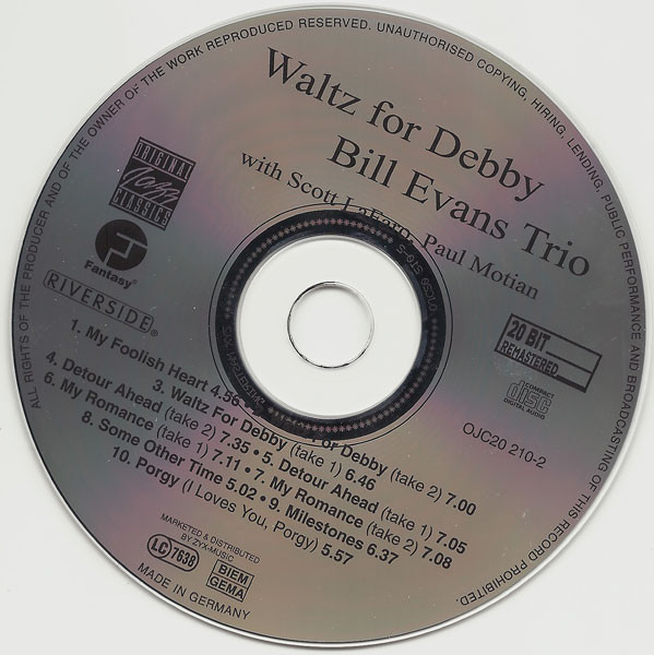 The Bill Evans Trio With Scott LaFaro , Paul Motian - Waltz For Debby | Original Jazz Classics (OJC20 210-2) - 3