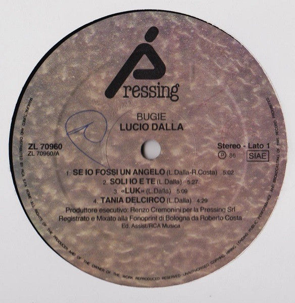 Lucio Dalla - Bugie | Pressing (ZL 70960) - 2