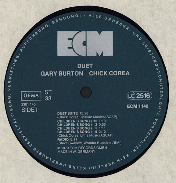 Gary Burton / Chick Corea - Duet | ECM Records (ECM 1140)