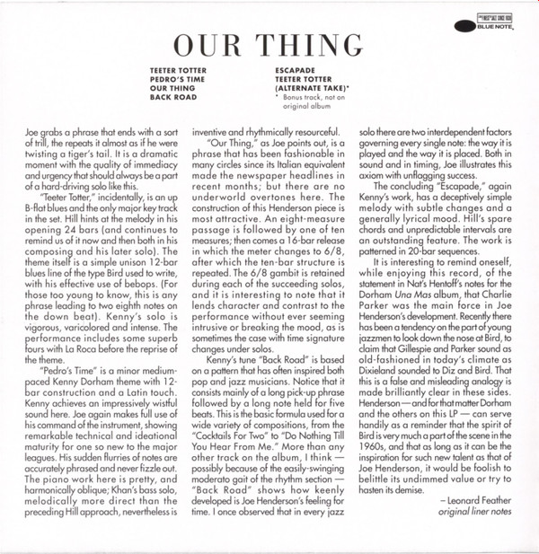 Joe Henderson - Our Thing | Blue Note (7243 5 25647 2 9) - 3