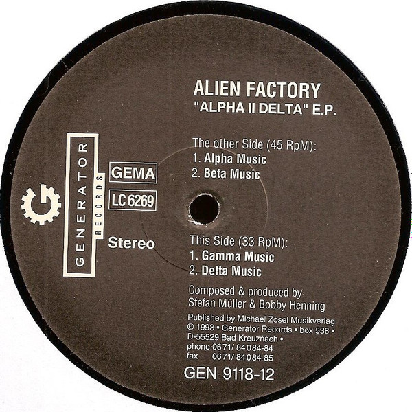 Alien Factory - Alpha II Delta E.P. | Generator Records (GEN 9118-12) - main Alien Factory - Alpha II Delta E.P. | Generator Records (GEN 9118-12) - main