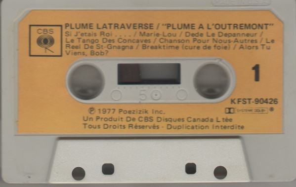 Plume Latraverse - Plume À L'Outremont [Cassette] | CBS (KFST-90426) - 3