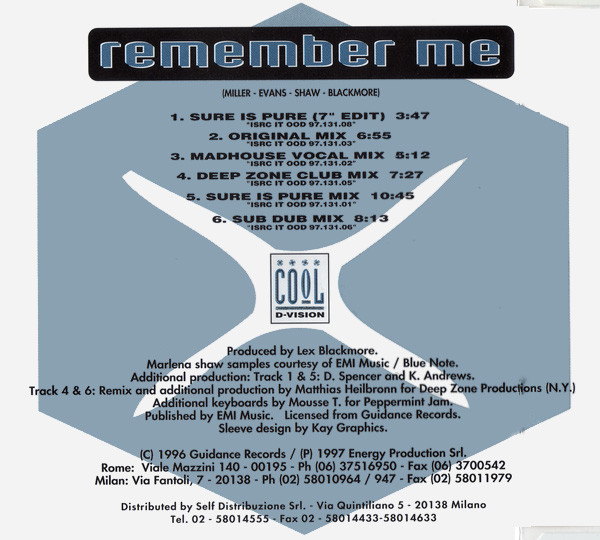 Blue Boy - Remember Me | Cool D:vision (CLD CDS 5-003) - 2