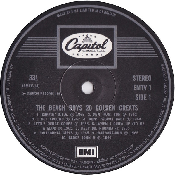 The Beach Boys - 20 Golden Greats | Capitol Records (EMTV 1) - 2