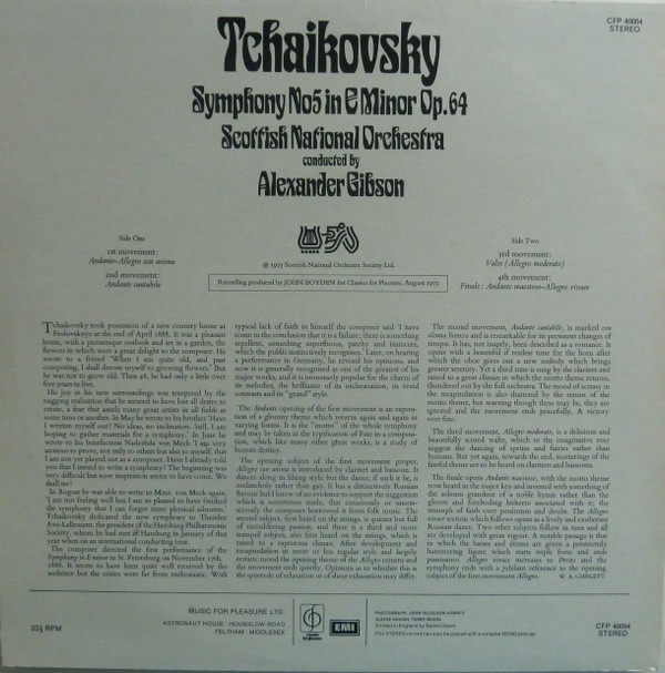 Pyotr Ilyich Tchaikovsky - Symphony No 5 in E Minor Op.64, Scottish National Orchestra, conducted by Alexander Gibson | Classics For Pleasure (CFP 40054) - main