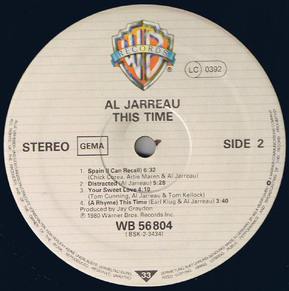 Al Jarreau - This Time | Warner Bros. Records (WB 56 804) - 4 Al Jarreau - This Time | Warner Bros. Records (WB 56 804) - 4