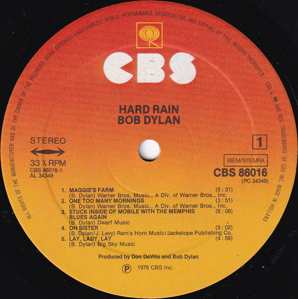 Bob Dylan - Hard Rain | CBS (CBS 86016) - 3