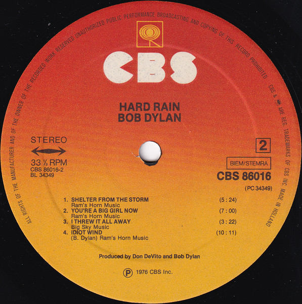Bob Dylan - Hard Rain | CBS (CBS 86016) - 4