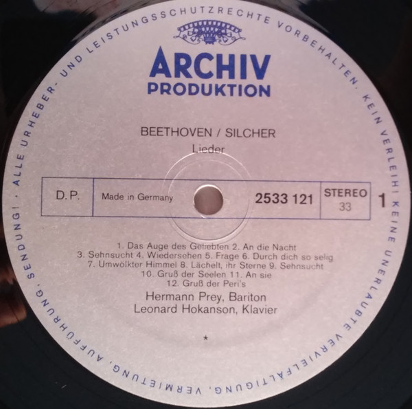 Ludwig van Beethoven , Hermann Prey Bariton Leonard Hokanson - Melodien Aus Sinfonien Und Sonaten Als Lieder Arrangiert Von Friedrich Silcher / Sinfonie Nr. 8 F-Dur - Transkription Für Klavier Von Franz Liszt | Archiv Produktion (2533 121) - 3