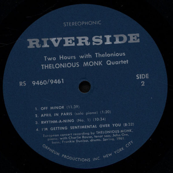The Thelonious Monk Quartet - Two Hours With Thelonious (European Concerts By Thelonious Monk) | Riverside Records (RS 9460/9461) - 3 The Thelonious Monk Quartet - Two Hours With Thelonious (European Concerts By Thelonious Monk) | Riverside Records (RS 9460/9461) - 3
