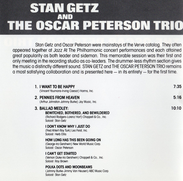 Stan Getz And The Oscar Peterson Trio - Stan Getz And The Oscar Peterson Trio [CD] | Verve Records (827 826-2) - 4