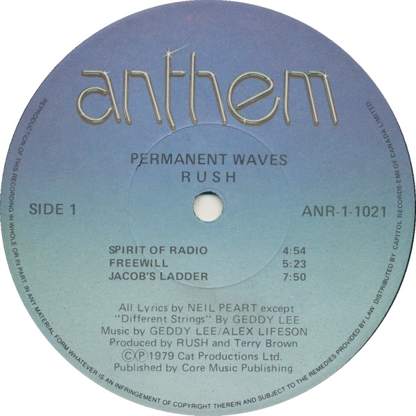 Rush - Permanent Waves | Anthem (ANR-1-1021) - 2