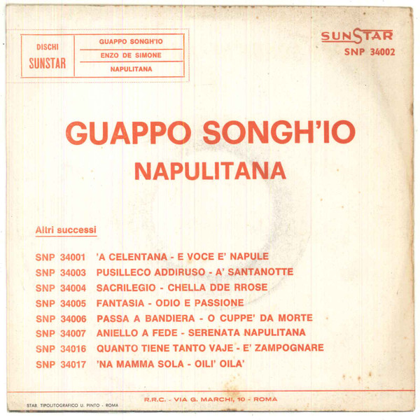 Enzo De Simone - Gauppo Songh'io / Napulitana | Sunstar Record (SNP 34002) - 2
