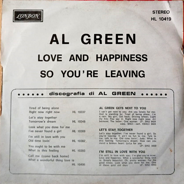 Al Green - Love And Happiness | London Records (HL 10419) - 2