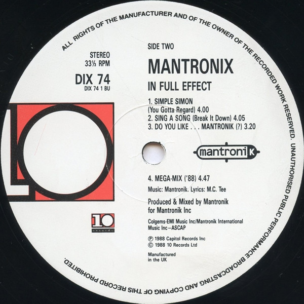 Mantronix - In Full Effect | 10 Records (DIX 74) - 4 Mantronix - In Full Effect | 10 Records (DIX 74) - 4