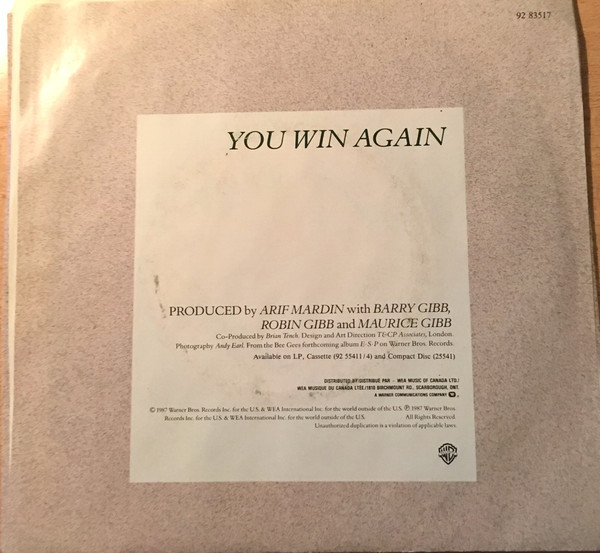Bee Gees - You Win Again (7") [Vinyl] | Warner Bros. Records (92 83517) - 2