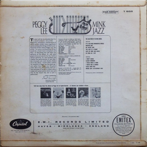 Peggy Lee - Mink Jazz | Capitol Records (T 1850) - 2 Peggy Lee - Mink Jazz | Capitol Records (T 1850) - 2
