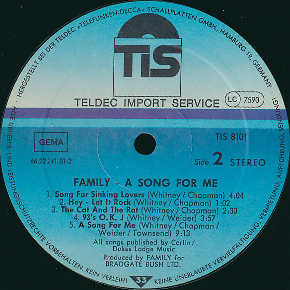 Family - A Song For Me | TIS (TIS 8101 AS) - 4