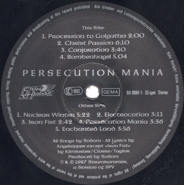 Sodom - Persecution Mania | Steamhammer (SH 0084-1) - 3