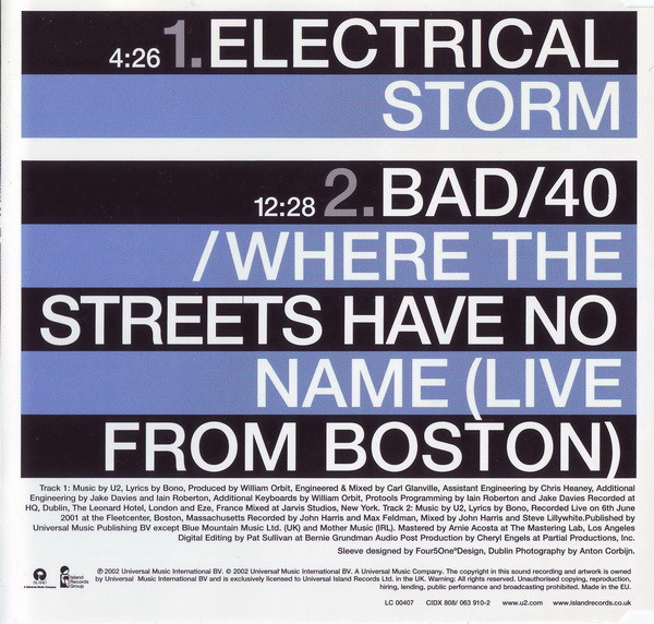 U2 - Electrical Storm | Island Records (CIDX 808) - 2