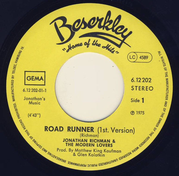 Jonathan Richman & The Modern Lovers - Road Runner | Beserkley (6.12202) - 2