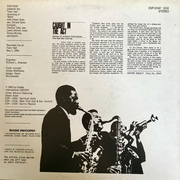 Albert Ayler - Bells | Base Record (ESPS 1010) - 2