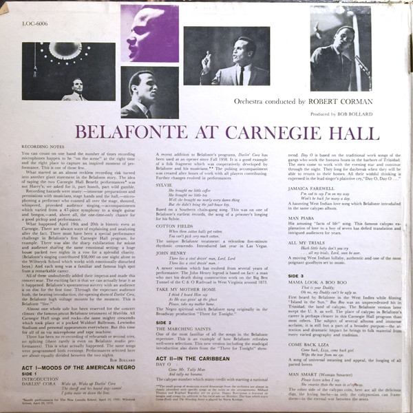 Harry Belafonte - Belafonte At Carnegie Hall - The Complete Concert (2LP) [Vinyl] | RCA Victor (LOC-6006) - 2