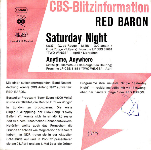 Red Baron - Saturday Night | CBS (CBS S 4647)
