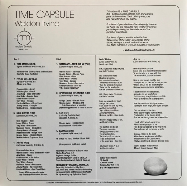 Weldon Irvine - Time Capsule | Nodlew Music (NM-1002) - 2
