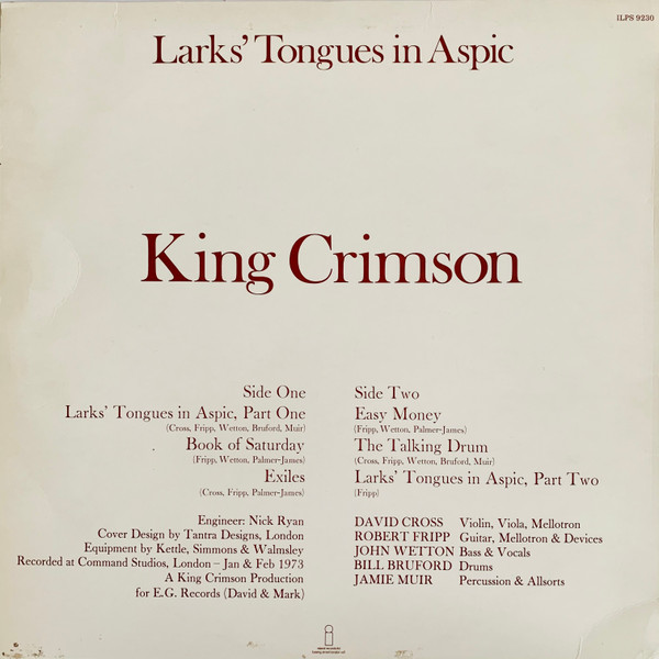 King Crimson - Larks' Tongues In Aspic | Island Records (ILPS 9230) - 2 King Crimson - Larks' Tongues In Aspic | Island Records (ILPS 9230) - 2