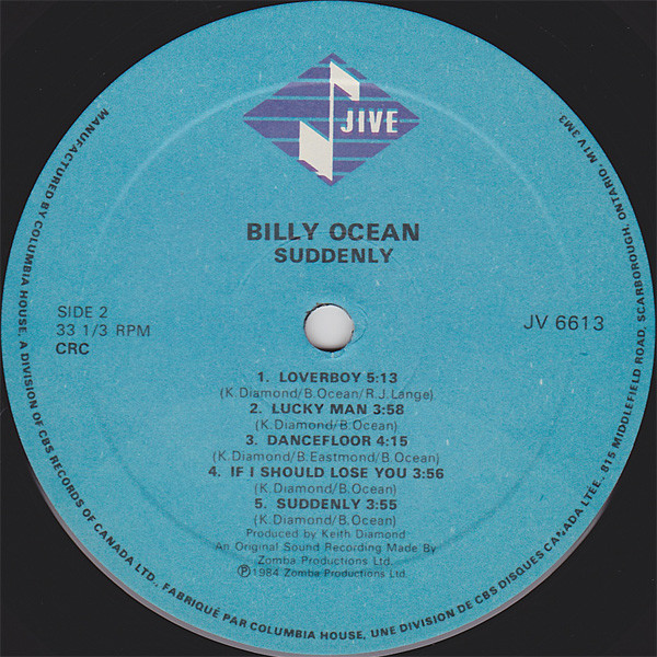 Billy Ocean - Suddenly | Jive (JV-6613) - 3