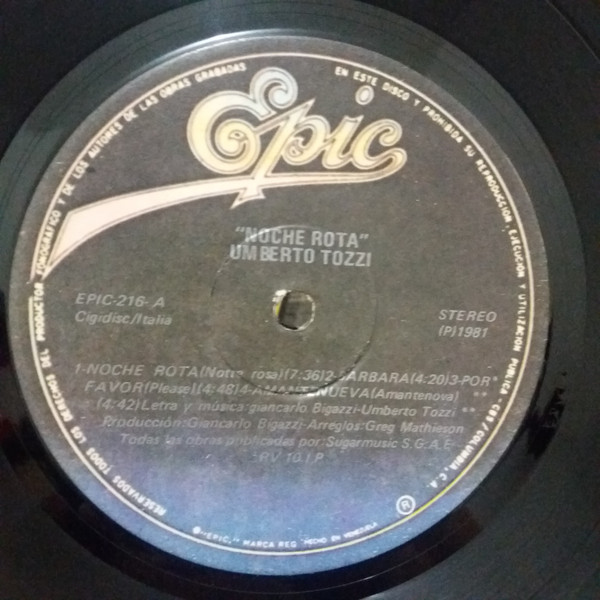 Umberto Tozzi - Noche Rota | Epic (EPIC-216) - 4