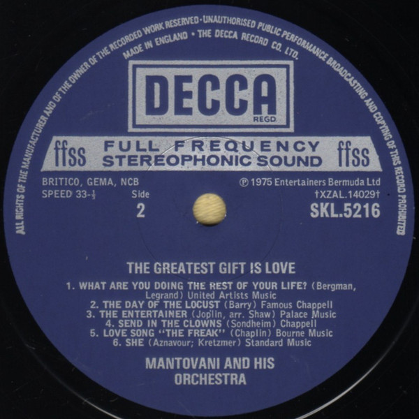 Mantovani And His Orchestra - The Greatest Gift Is Love | Decca (SKL.5216) - 2