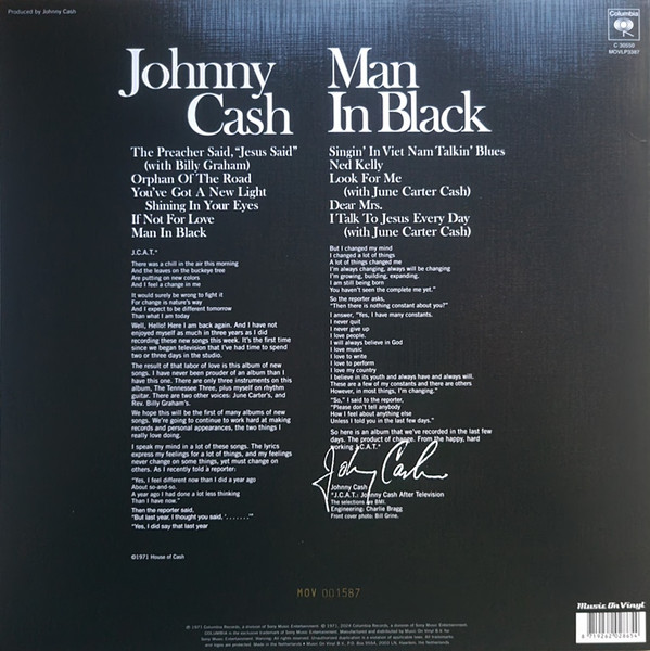 Johnny Cash - Man In Black (MOV - Limited Numbered Edition - Crystal Clear Vinyl) [Vinyl] | Music On Vinyl (MOVLP3387) - 3