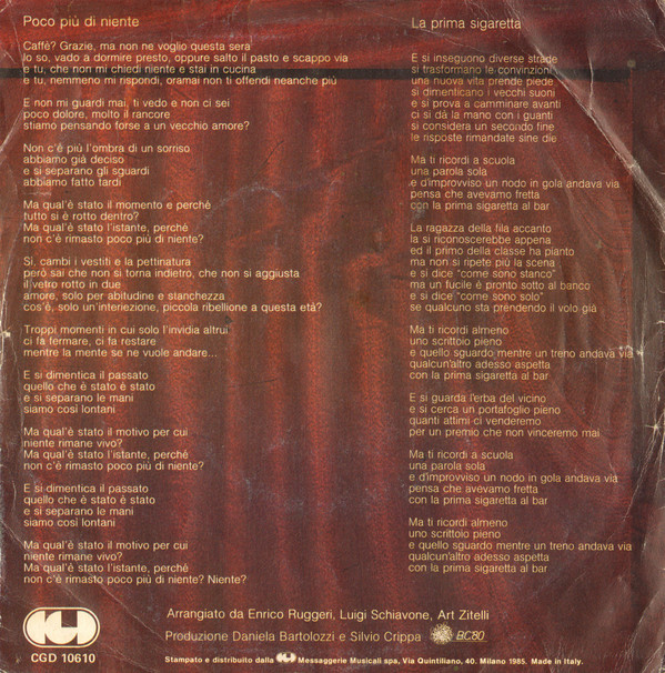 Enrico Ruggeri - Poco Più Di Niente | CGD (CGD 10610) - 2