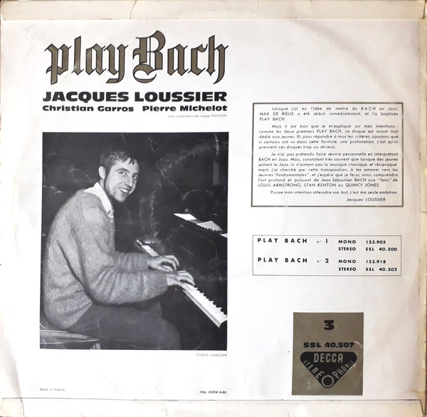 Jacques Loussier , Christian Garros , Pierre Michelot - Play Bach 3 | Decca (SSL 40.507) - 2 Jacques Loussier , Christian Garros , Pierre Michelot - Play Bach 3 | Decca (SSL 40.507) - 2