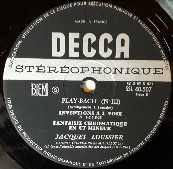 Jacques Loussier , Christian Garros , Pierre Michelot - Play Bach 3 | Decca (SSL 40.507) - 4 Jacques Loussier , Christian Garros , Pierre Michelot - Play Bach 3 | Decca (SSL 40.507) - 4