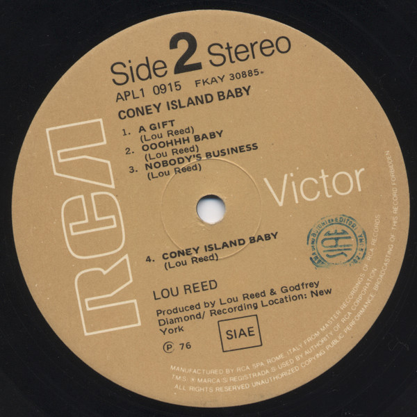 Lou Reed - Coney Island Baby | RCA (APL1 0915) - 2