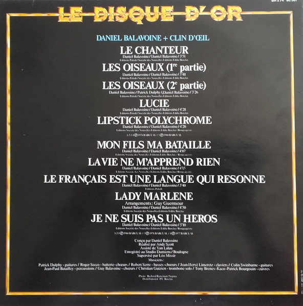 Daniel Balavoine - Le Disque D'Or | Barclay (90.387) - 2 Daniel Balavoine - Le Disque D'Or | Barclay (90.387) - 2