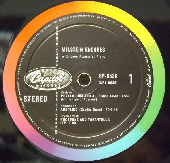 Nathan Milstein , Leon Pommers - Milstein Encores | Capitol Records (SP-8536) - 2 Nathan Milstein , Leon Pommers - Milstein Encores | Capitol Records (SP-8536) - 2