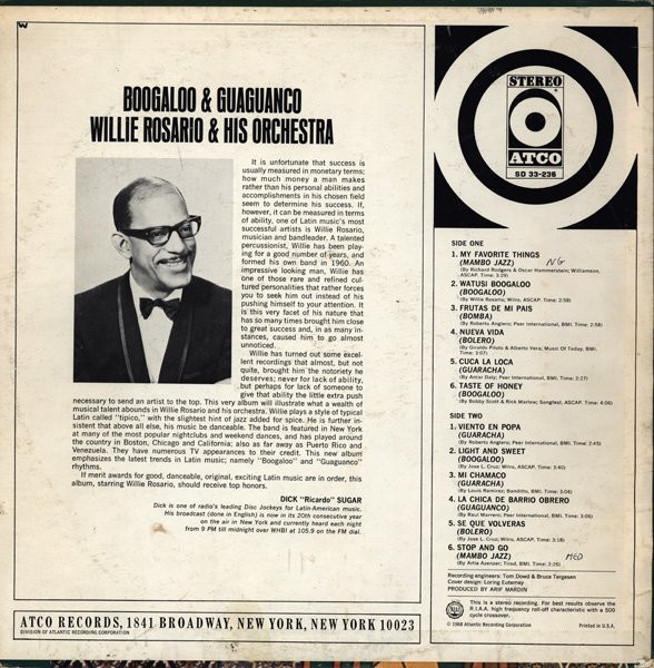 Willie Rosario Y Su Orquesta - Boogaloo & Guaguanco | ATCO Records (SD 33-236) - 2