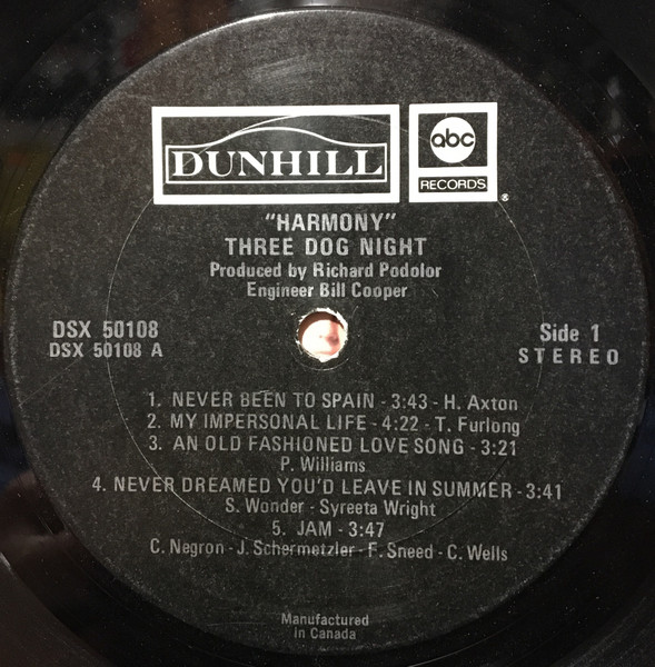Three Dog Night - Harmony [Vinyl] | Dunhill (DSX 50108) - 3