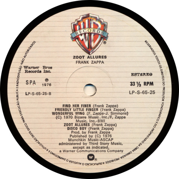 Frank Zappa - Zoot Allures | Warner Bros. Records (LP-S-65-25) - 4