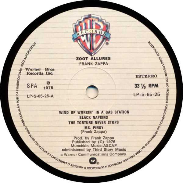 Frank Zappa - Zoot Allures | Warner Bros. Records (LP-S-65-25) - 3