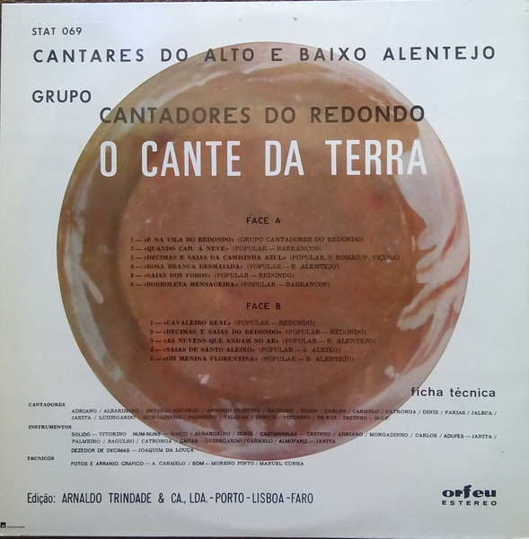 Cantadores De Redondo - O Cante Da Terra (Cantares Do Alto E Baixo Alentejo) | Orfeu (STAT 069) - 2